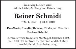 Traueranzeige Reiner Schmidt