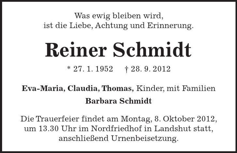 Traueranzeige Reiner Schmidt