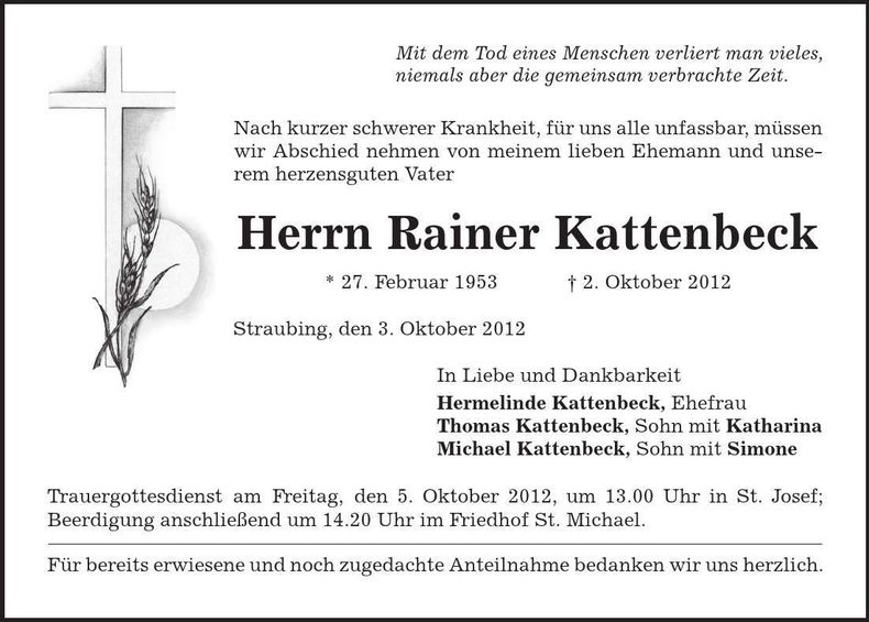 Traueranzeige Rainer Kattenbeck