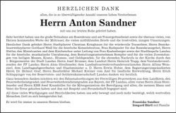 Traueranzeige Anton Sandner