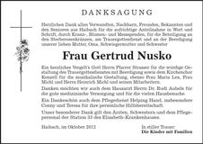 Traueranzeige Gertrud Nusko