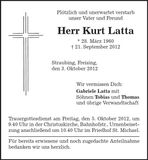 Traueranzeige Kurt Latta