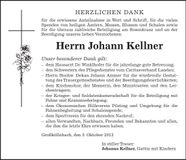 Traueranzeige Johann Kellner
