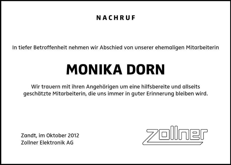 Traueranzeige Monika Dorn