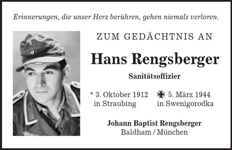Traueranzeige Hans Rengsberger