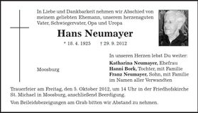 Traueranzeige Hans Neumayer