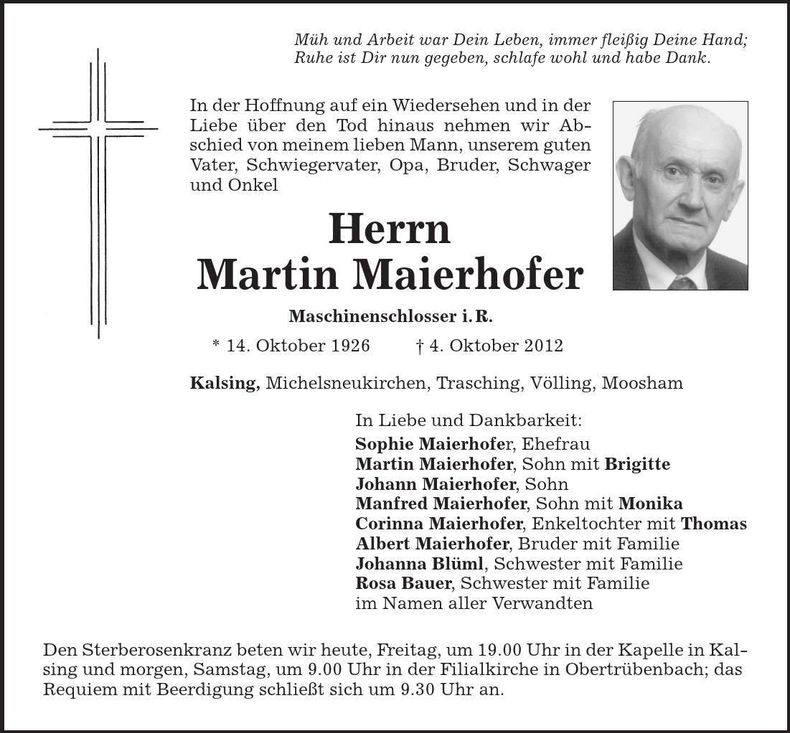Traueranzeige Martin Maierhofer