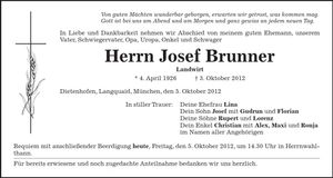 Traueranzeige Josef Brunner