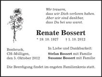 Traueranzeige Renate Bossert