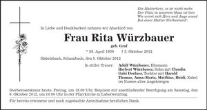 Traueranzeige Rita Würzbauer