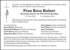 Traueranzeige Rosa Rainer