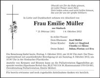 Traueranzeige Emilie Müller
