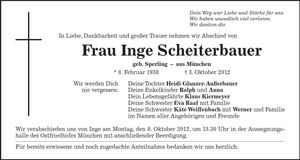 Traueranzeige Inge Scheiterbauer