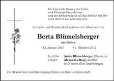 Traueranzeige Berta Blümelsberger