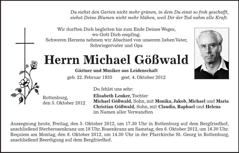 Traueranzeige Michael Gößwald