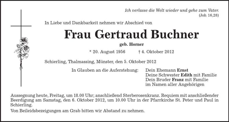 Traueranzeige Gertraud Buchner