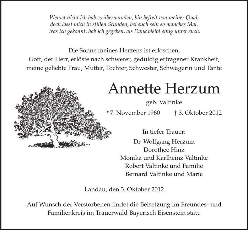 Traueranzeige Anette Herzum
