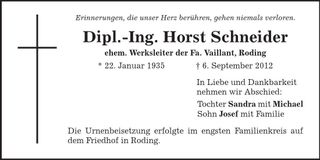 Traueranzeige Horst Schneider Dipl.-Ing.