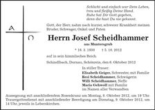 Traueranzeige Scheidhammer Josef