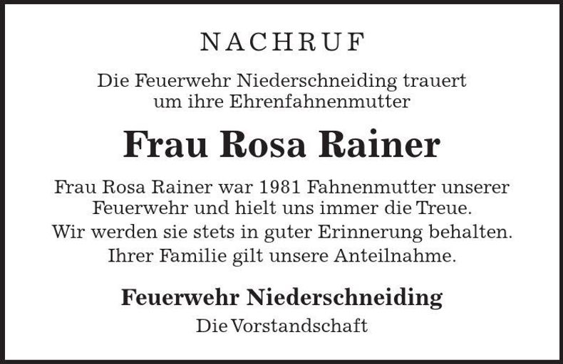 Traueranzeige Rosa Rainer