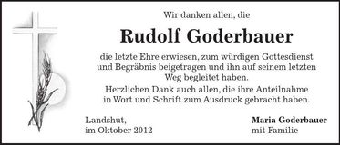 Traueranzeige Rudolf Goderbauer