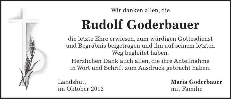 Traueranzeige Rudolf Goderbauer