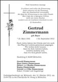 Traueranzeige Gertrud Zimmermann