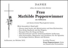 Traueranzeige Mathilde Poppenwimmer