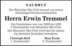 Traueranzeige Erwin Tremmel