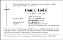 Traueranzeige Daniel Hölzl