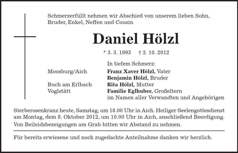 Traueranzeige Daniel Hölzl
