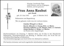 Traueranzeige Anna Rauhut