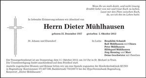 Traueranzeige Dieter Mühlhausen