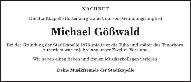 Traueranzeige Michael Gößwald