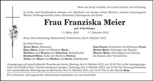 Traueranzeige Franziska Meier