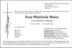 Traueranzeige Winfriede Maier