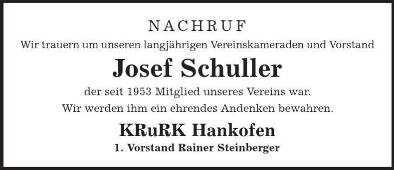 Traueranzeige Josef Schuller