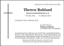 Traueranzeige Therese Ruhland