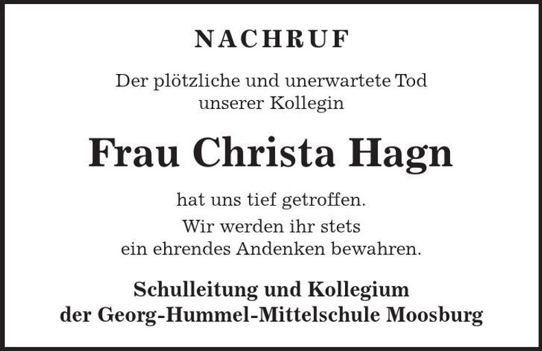 Traueranzeige Christa Hagn