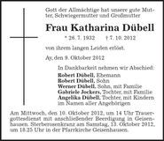 Traueranzeige Katharina Dübell