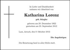 Traueranzeige Katharina Lorenz