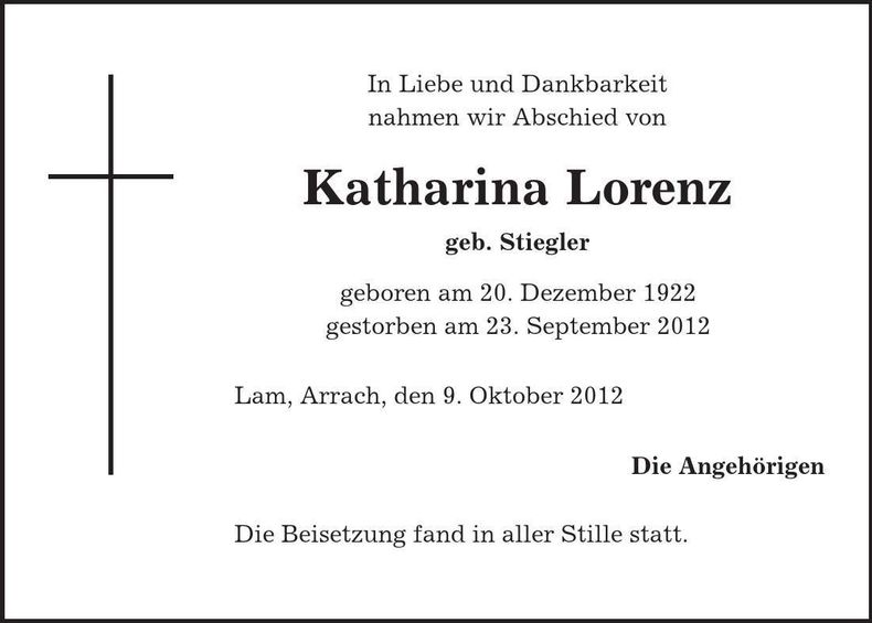 Traueranzeige Katharina Lorenz