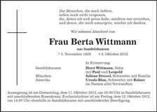 Traueranzeige Berta Wittmann
