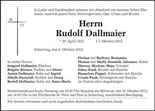 Traueranzeige Rudolf Dallmaier