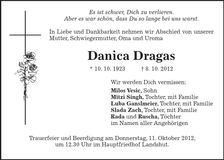 Traueranzeige Danica Dragas
