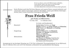 Traueranzeige Frieda Weiß
