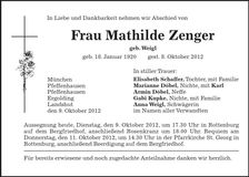 Traueranzeige Mathilde Zenger