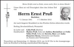 Traueranzeige Ernst Pruß