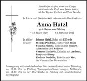 Traueranzeige Anna Hatzl