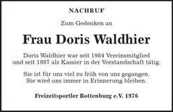 Traueranzeige Doris Waldhier